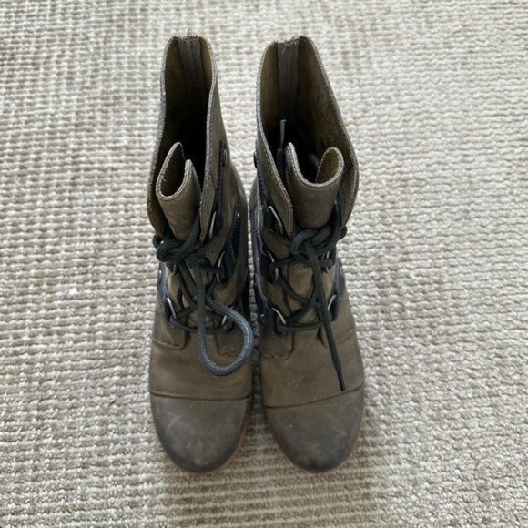 SOREL Joan Of Arctic Leather Wedge Boot Mid Calf Distressed Brown - Picture 2 of 6